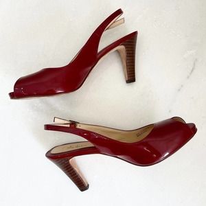 Cole Haan Classic Retro Red Patent Peep Toe